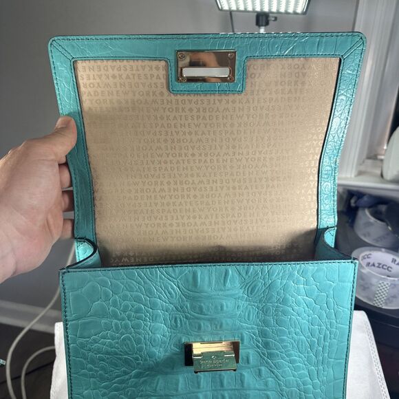 Kate Spade Orchard Valley Doris Croc Embossed Leather Bag Satchel Turquoise - Picture 9 of 9